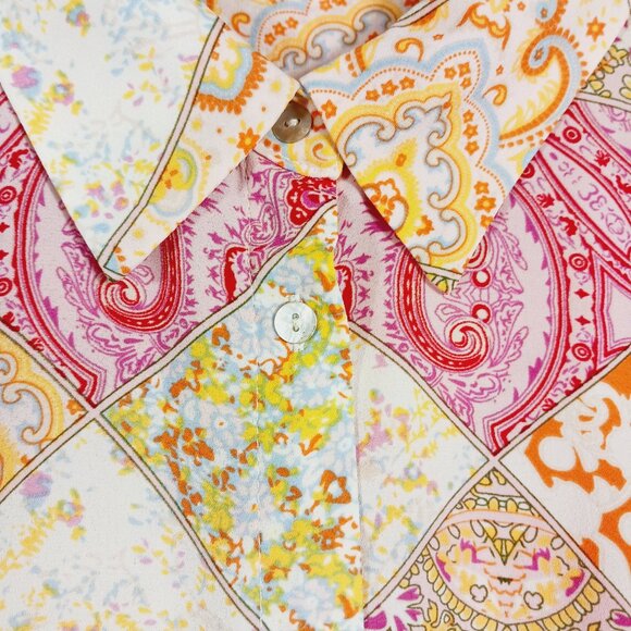 Rose & Olive, XL Button Down Blouse, Long Sleeve, Multi Paisley Patchwork Print - Picture 7 of 15